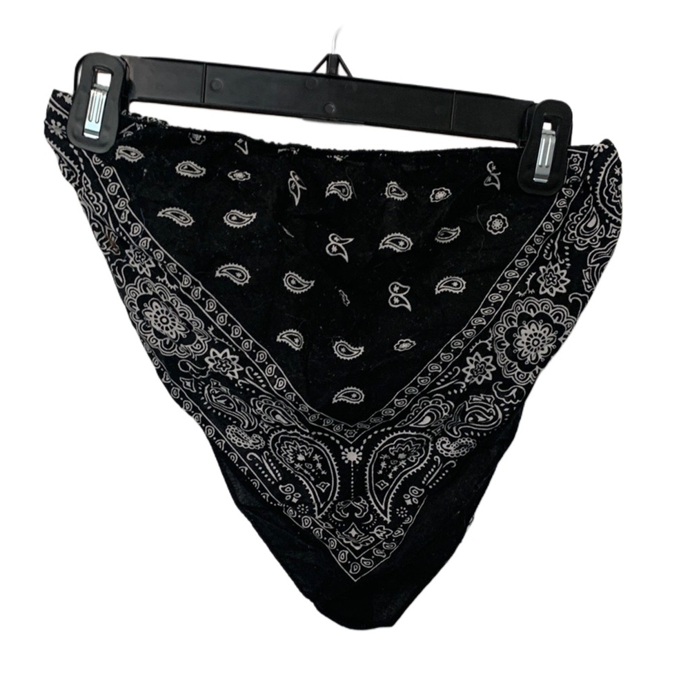 Vintage Black Bandana Crop Top with White Paisley Print